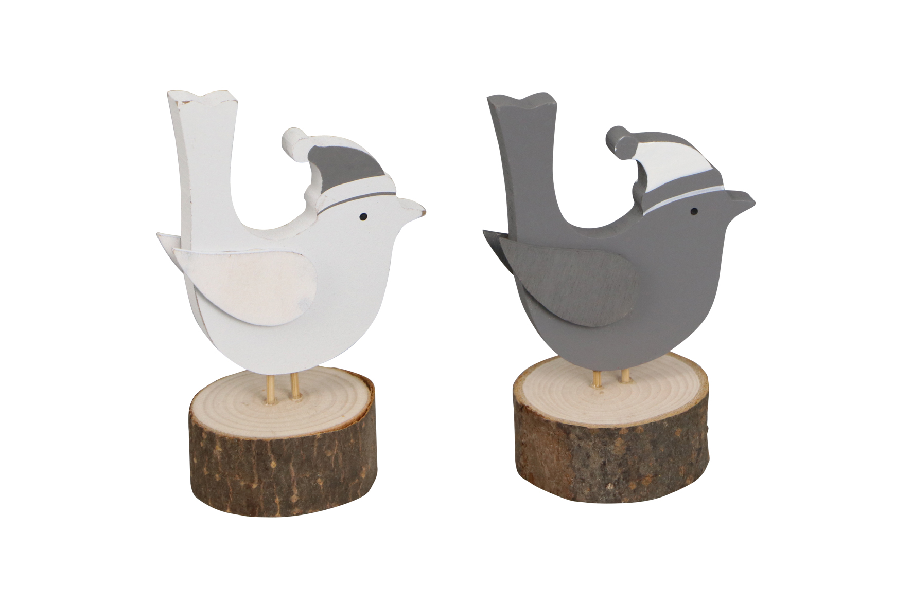 WOODEN BIRD WHITE/GREY 8.2X5.5X13CM