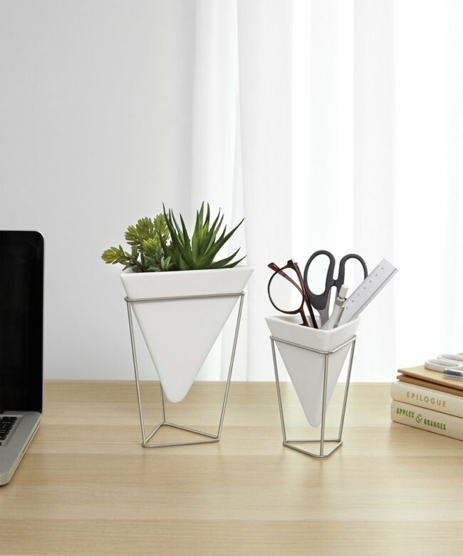 SET OF 2 NICKEL TRIGG TABLETOP WHITE 11X9.8X14.3CM & 15.5X14X20.3CM - Image 2