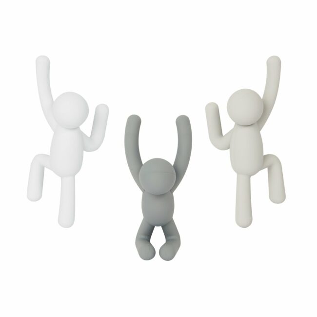 SET OF 3 BUDDY WALL HOOKS POLYPROPYLENE WHITE/BEIGE/GREY 7.62X16.51X7.62CM