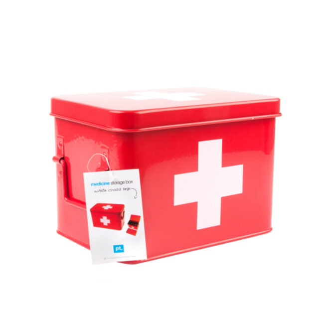 MEDICINE BOX RED/WHITE CROSS 21,5X15,5X16CM