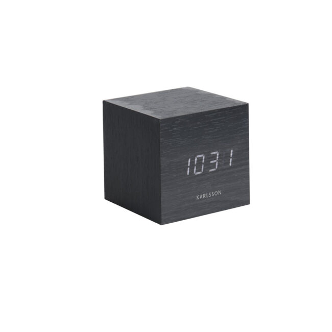 ALARM CLOCK MINI CUBE BLACK VENEER WHITELED 8X8X8CM