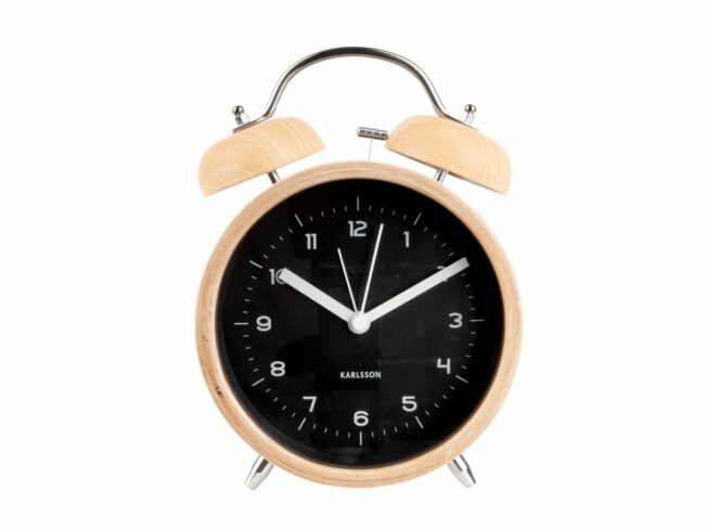 ALARM CLOCK CLASSIC BELL WOOD BLACK 21X8X14CM