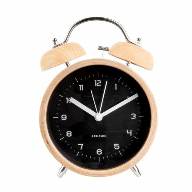 ALARM CLOCK CLASSIC BELL WOOD BLACK 21X8X14CM