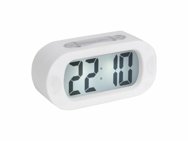ALARM CLOCK GUMMY RUBBERIZED WHITE 14X7X5CM