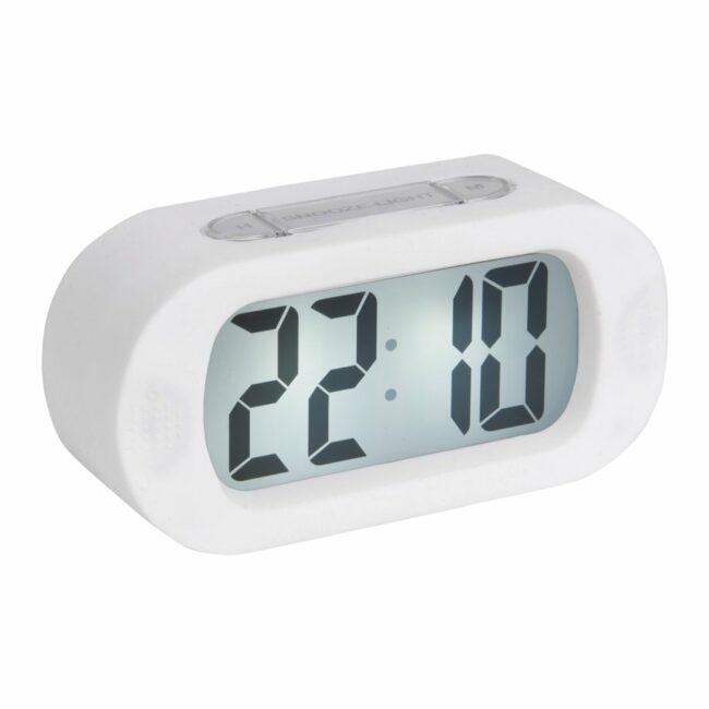 ALARM CLOCK GUMMY RUBBERIZED WHITE 14X7X5CM