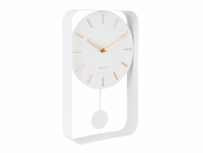 WALL CLOCK PENDULUM CHARM SMALL STEEL WHITE 32.5X20X5CM - Image 2