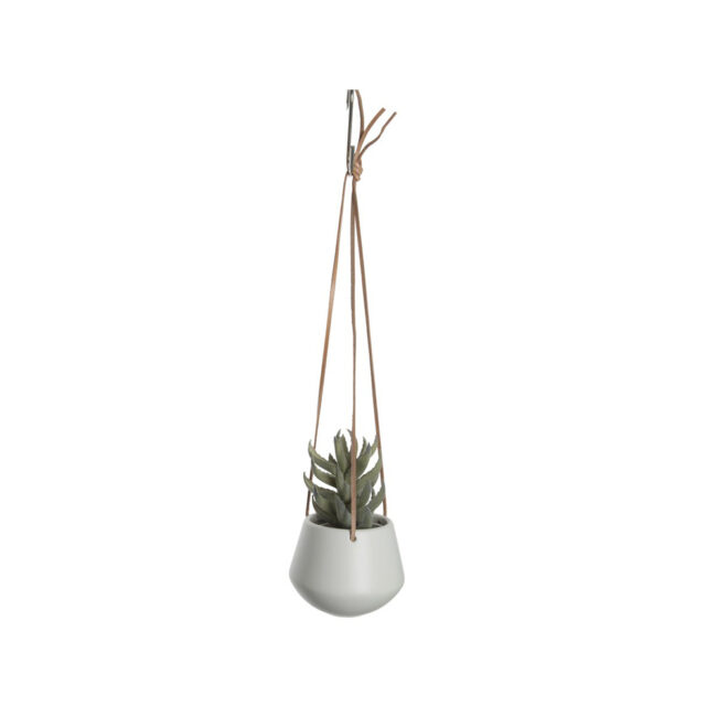HANGER POT CERAMIC WHITE LEATHER CORD  L:66 D:12,2 H:9,5CM - Image 3