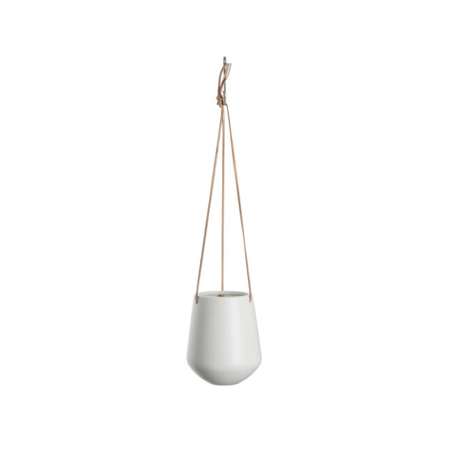 HANGER POT MATT  WHITE  LEATHER CORD  L:66 D:13,5 H:15CM