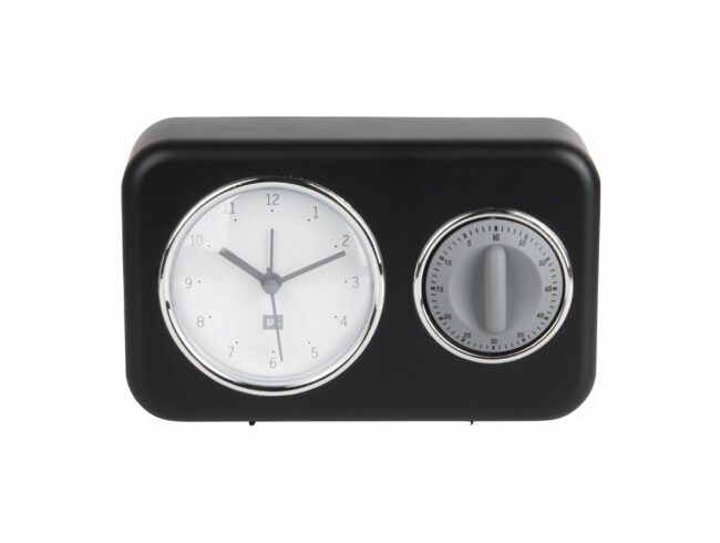 CLOCK WITH KITCHEN TIMER NOSTALGIA BLACK 17X6X11CM