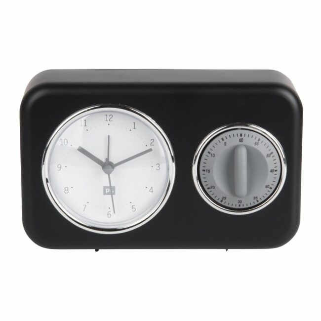 CLOCK WITH KITCHEN TIMER NOSTALGIA BLACK 17X6X11CM