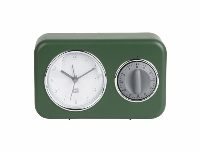 CLOCK WITH KITCHEN TIMER NOSTALGIA GREEN 17X6X11CM