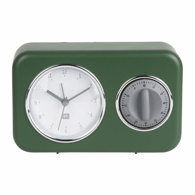 CLOCK WITH KITCHEN TIMER NOSTALGIA GREEN 17X6X11CM