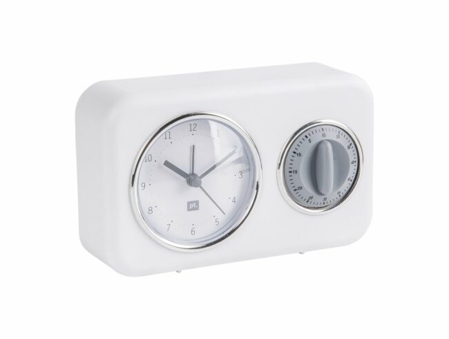 CLOCK WITH KITCHEN TIMER NOSTALGIA WHITE 17X6X11CM