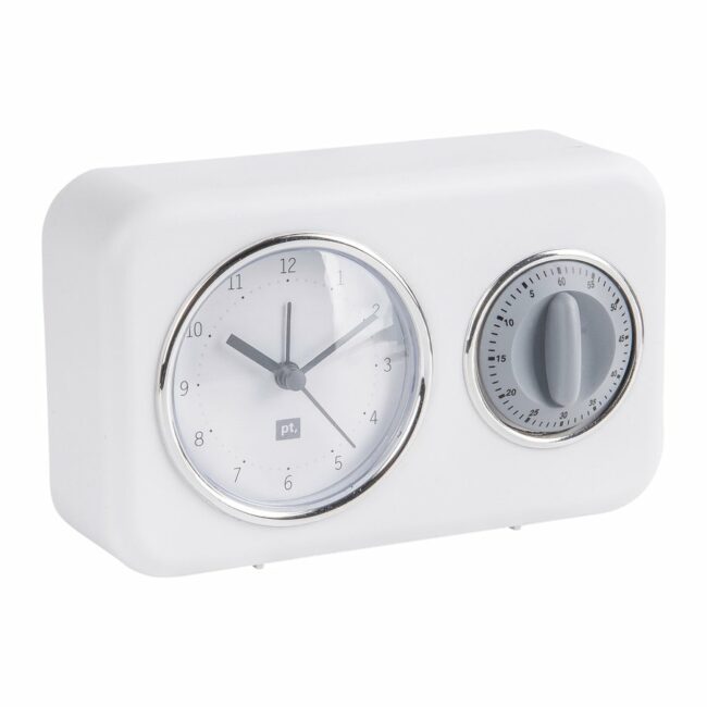 CLOCK WITH KITCHEN TIMER NOSTALGIA WHITE 17X6X11CM