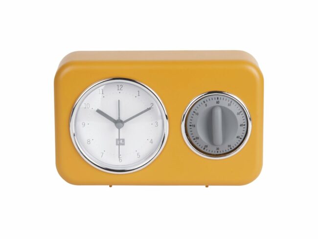 CLOCK WITH KITCHEN TIMER NOSTALGIA OCHRE YELLOW 17X6X11CM
