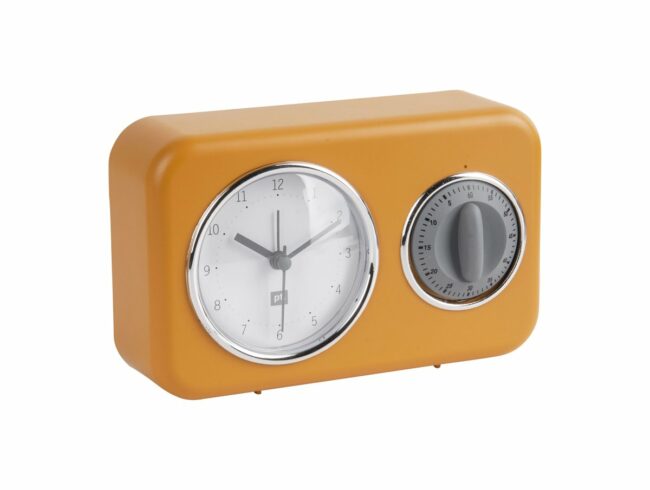 CLOCK WITH KITCHEN TIMER NOSTALGIA OCHRE YELLOW 17X6X11CM - Image 2