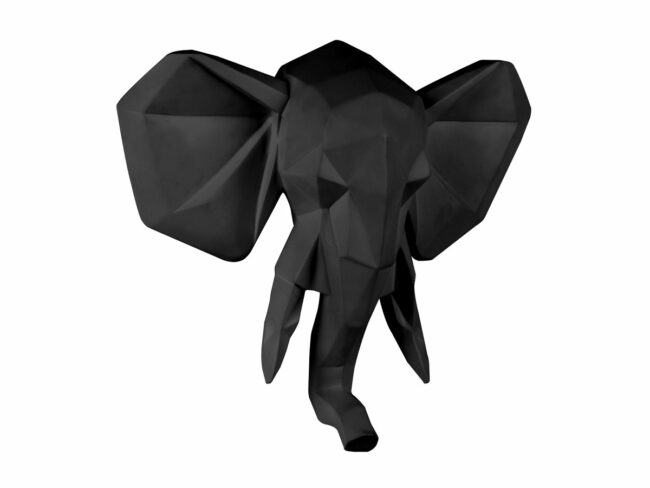WALL HANGER ORIGAMI ELEPHANT POLYRESIN MATT BLACK 45X39.5CM - Image 2