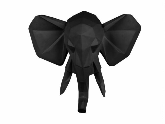 WALL HANGER ORIGAMI ELEPHANT POLYRESIN MATT BLACK 45X39.5CM