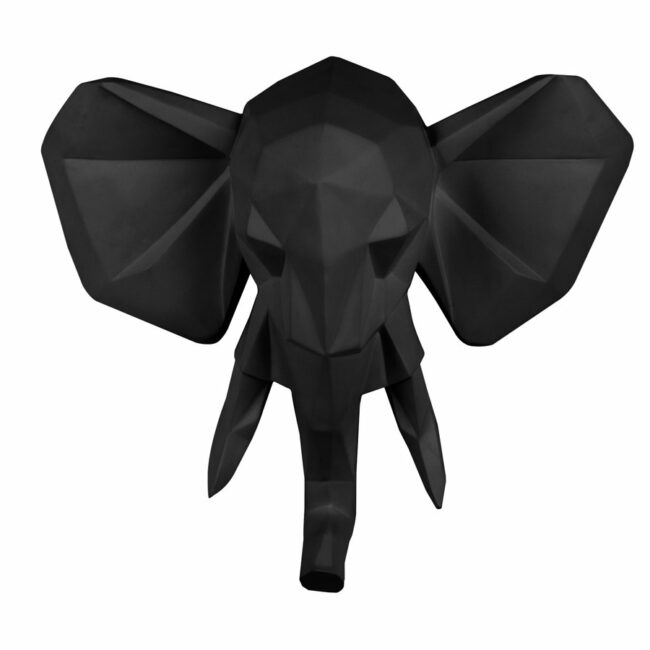 WALL HANGER ORIGAMI ELEPHANT POLYRESIN MATT BLACK 45X39.5CM