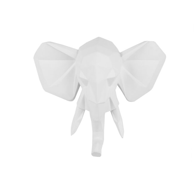 WALL HANGER ORIGAMI ELEPHANT POLYRESIN MATT WHITE 45X39,5X14CM