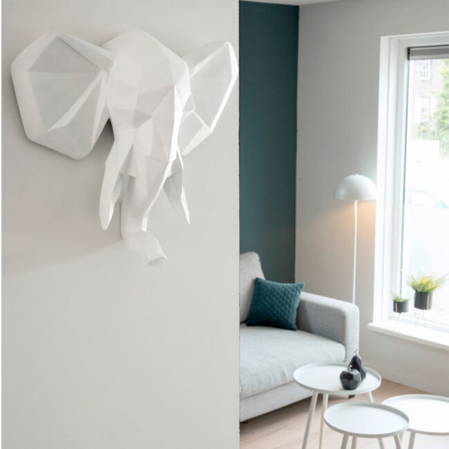 WALL HANGER ORIGAMI ELEPHANT POLYRESIN MATT WHITE 45X39,5X14CM - Image 3