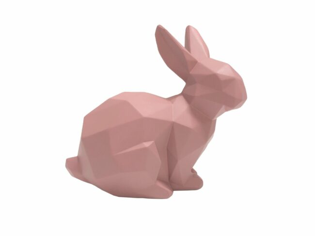 STATUE ORIGAMI BUNNY SITTING POLYRESIN MATT PINK 17.5X9.3CM