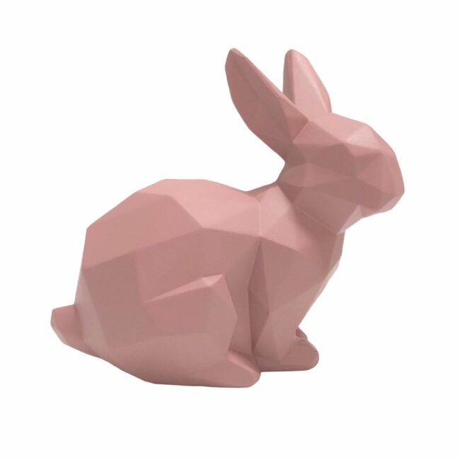 STATUE ORIGAMI BUNNY SITTING POLYRESIN MATT PINK 17.5X9.3CM