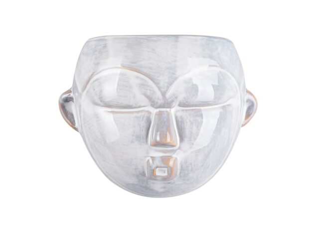 WALL PLANTPOT MASK ROUND GLAZED WHITE 18,1 x 14,5 x 7,8CM