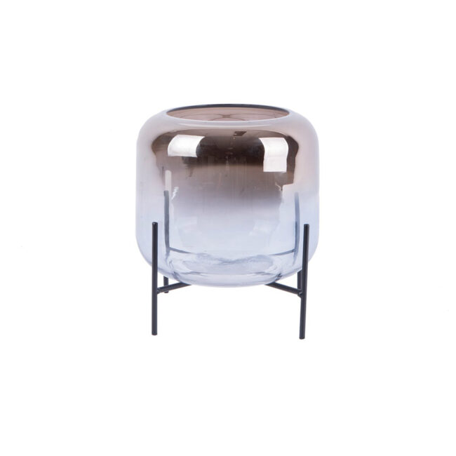VASE SILVER FADE LOW GLASS D:17 H:19CM
