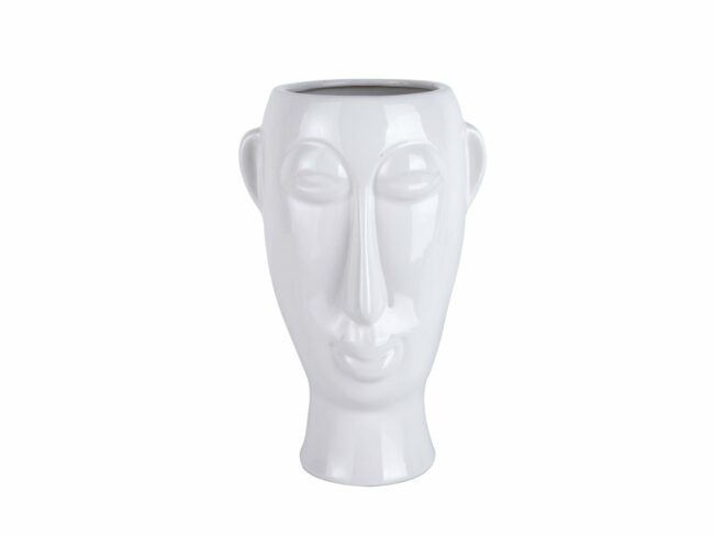 PLANT POT MASK LONG GLAZED WHITE 17.2X16.2X27.2CM