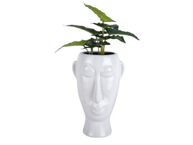 PLANT POT MASK LONG GLAZED WHITE 17.2X16.2X27.2CM - Image 4