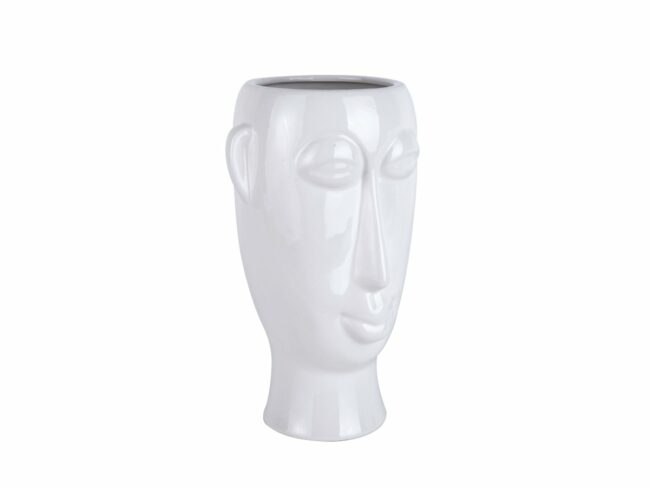PLANT POT MASK LONG GLAZED WHITE 17.2X16.2X27.2CM - Image 2
