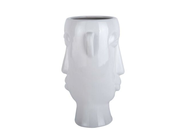 PLANT POT MASK LONG GLAZED WHITE 17.2X16.2X27.2CM - Image 3