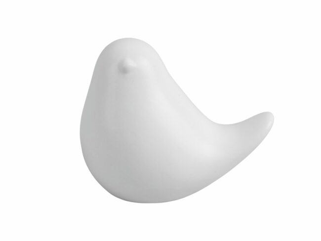 STATUE FAT BIRD LONG TALE SMALL CERAMIC MATT WHITE 9.2X6CM