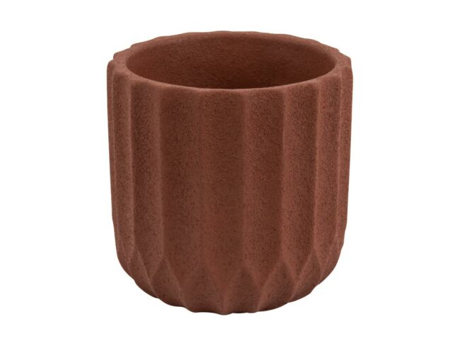 PLANT POT STRIPES CEMENT SMALL CLAY BROWN 13X13CM