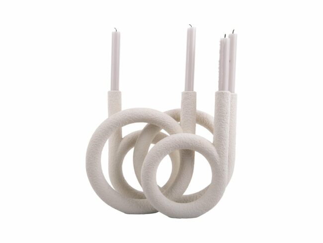 CANDLE HOLDER RINGS POLYRESIN IVORY 38X14.5CM