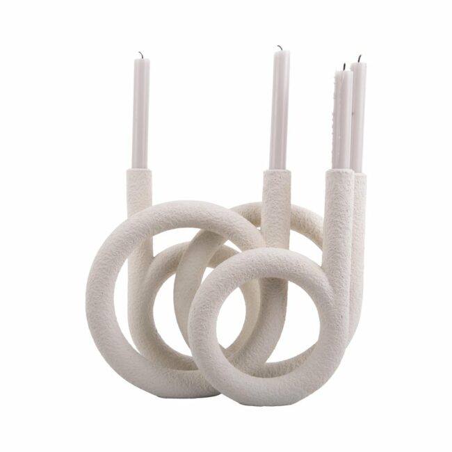 CANDLE HOLDER RINGS POLYRESIN IVORY 38X14.5CM