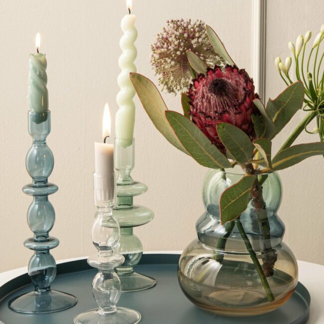 CANDLE HOLDER GLASS ART BUBBLES LARGE 24X8.5CM