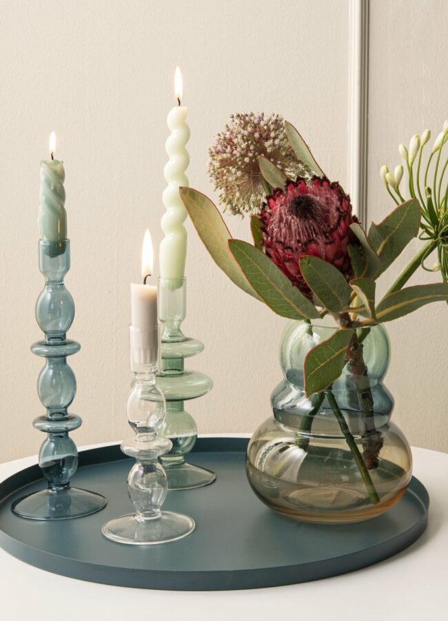 CANDLE HOLDER GLASS ART BUBBLES LARGE 24X8.5CM