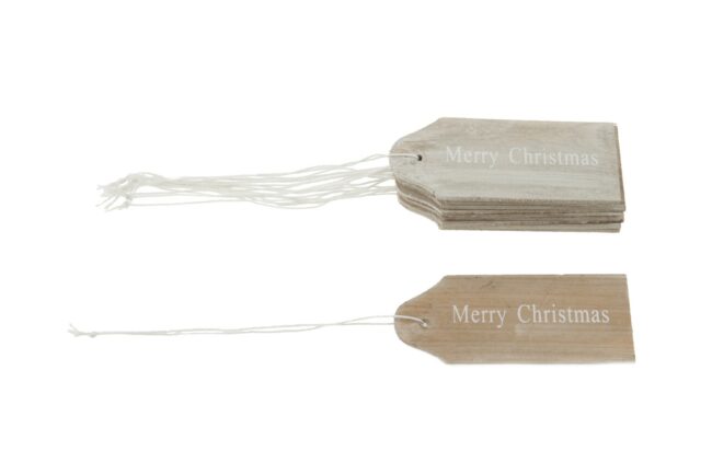 CHRISTMAS WOOD TAGS NATURAL 11X5CM 10PCS