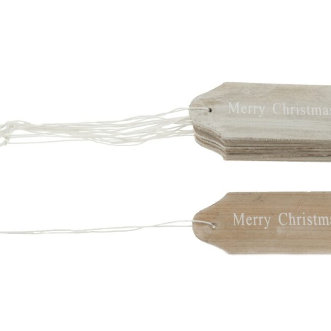 CHRISTMAS WOOD TAGS NATURAL 11X5CM 10PCS