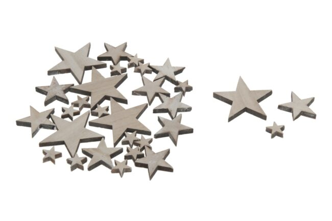 X-MAS WOOD STAR WHITE 2.5-8CM  - 15 PCS