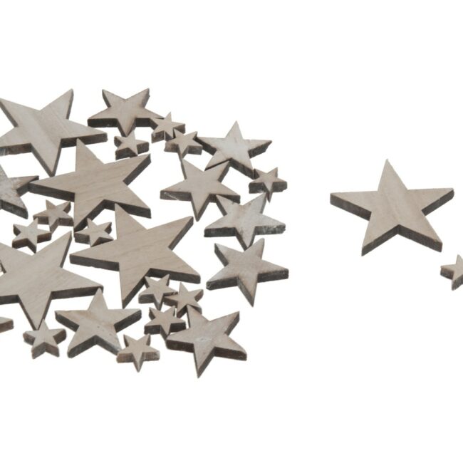 X-MAS WOOD STAR WHITE 2.5-8CM  - 15 PCS