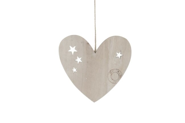 X-MAS WOODEN HEART WHITE STAMP 15CM - 5 PCS