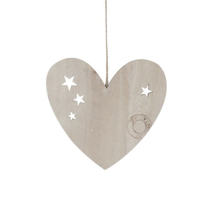 X-MAS WOODEN HEART WHITE STAMP 15CM - 5 PCS