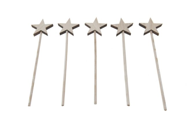 X-MAS WOODEN WHITE FROSTED STAR 4.5CM 20PCS