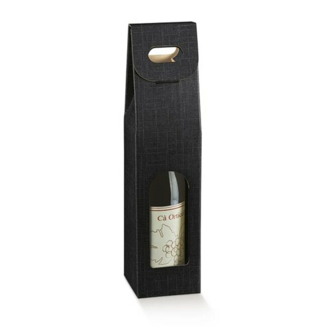 SCATOLA 1 BOTTIGLIA CON MANIGLIA E FINESTRA SETA NERO 90X90X385MM