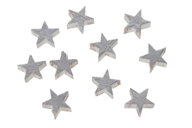 X-MAS WOODEN SILVER STAR CONFETTI 2CM - 20PCS