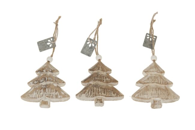 X-MAS WOOD HANGING TREE 8.5CM 3PCS