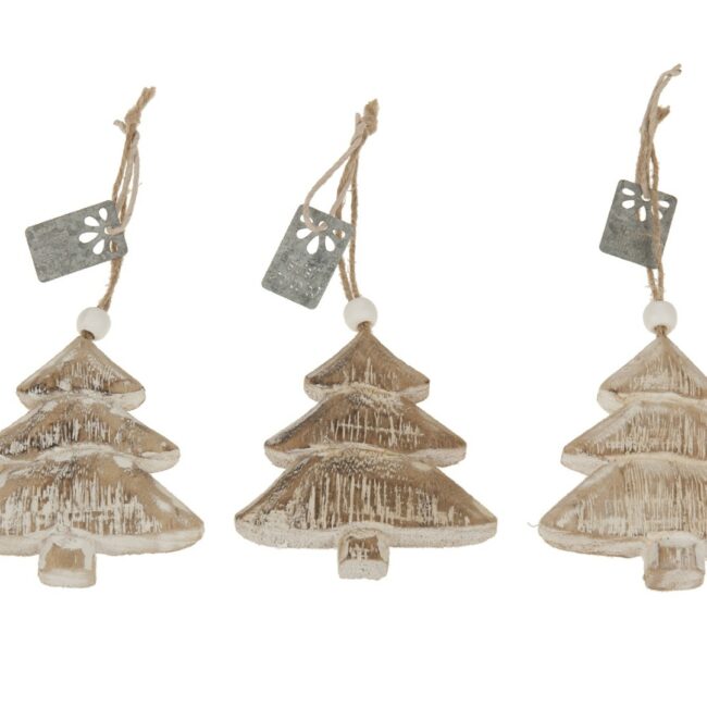 X-MAS WOOD HANGING TREE 8.5CM 3PCS